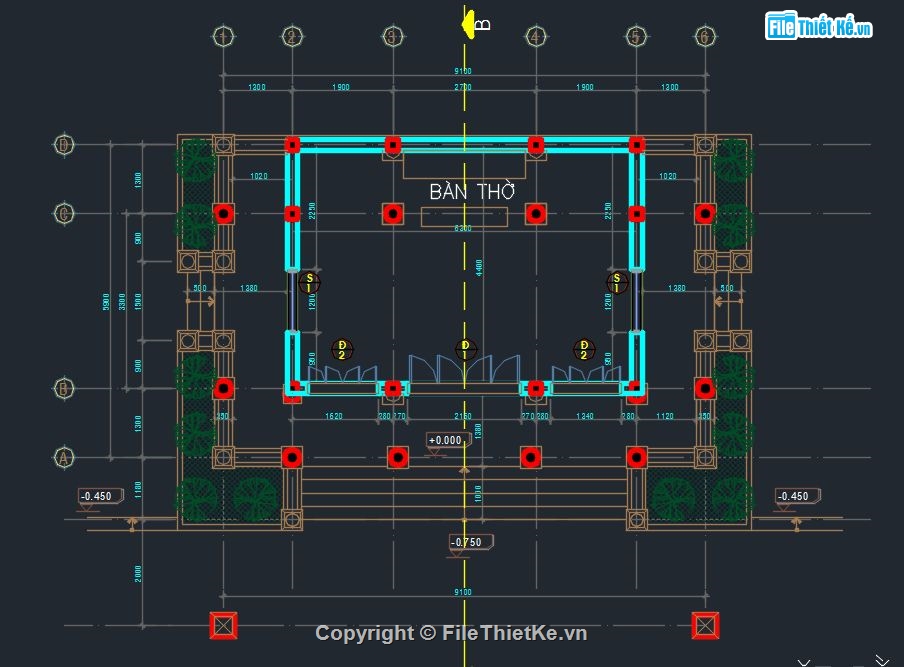 bản vẽ miếu thờ,kiến trúc nhà thờ,bản vẽ autocad miếu thờ,CAD Miếu Thờ 2 mái